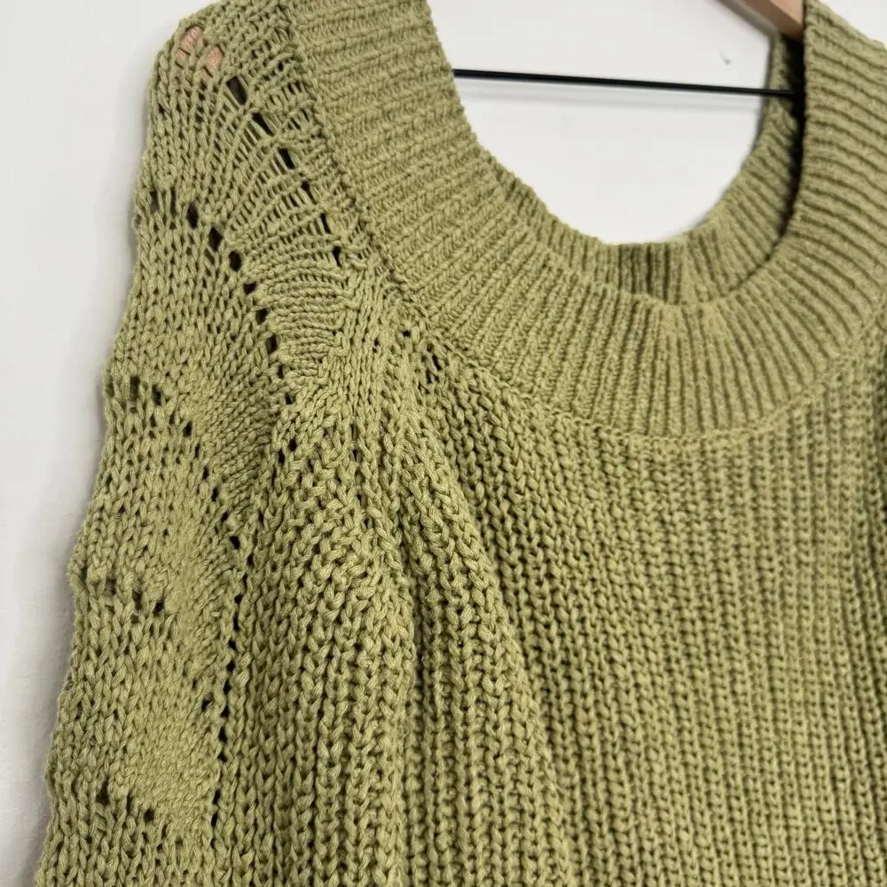 Anthropologie Pilcro Chunky Knit Balloon Sleeve Sweater Olive Green Size Large